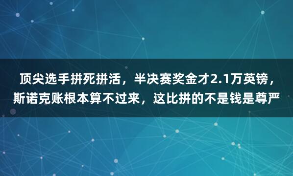 顶尖选手拼死拼活，半决赛奖金才2.1万英镑，斯诺克账根本算不过来，这比拼的不是钱是尊严