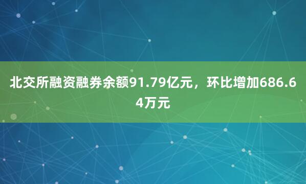 北交所融资融券余额91.79亿元，环比增加686.64万元